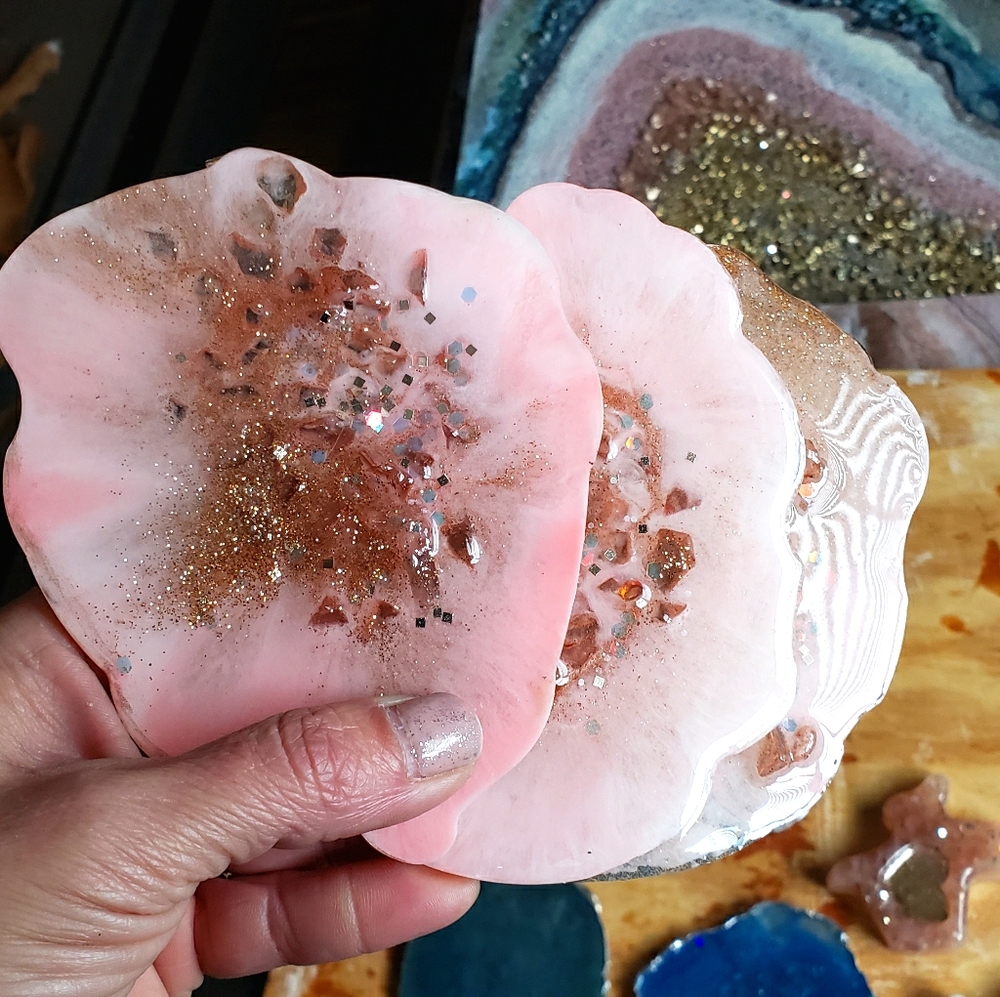 Set of 4 rose gold/blush coasters